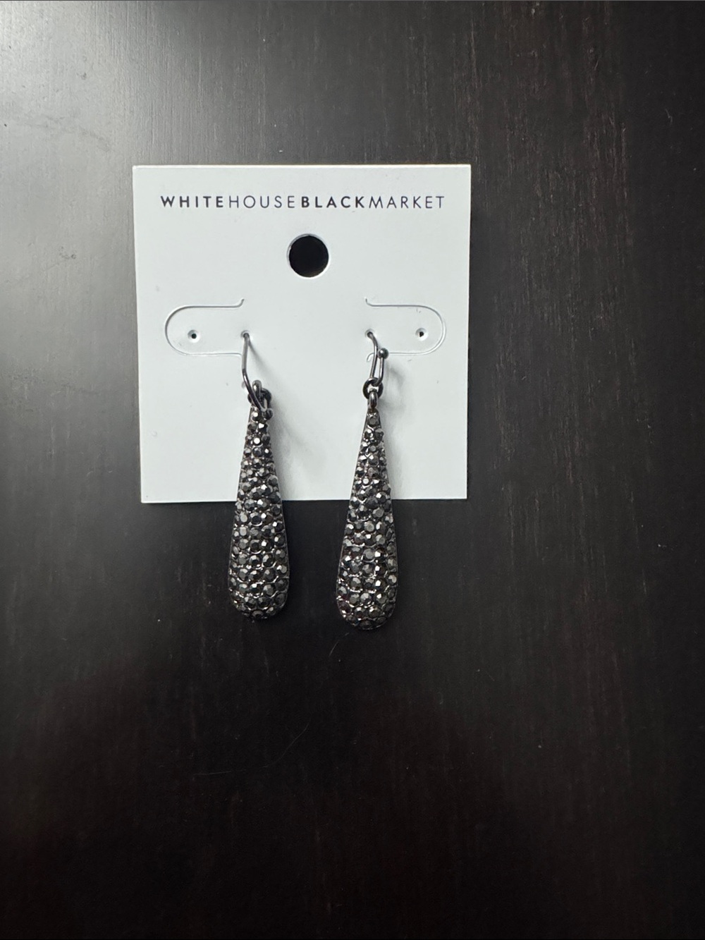 White House Black Market Gunmetal Crystal Teardrop Dangle Earrings Brand New